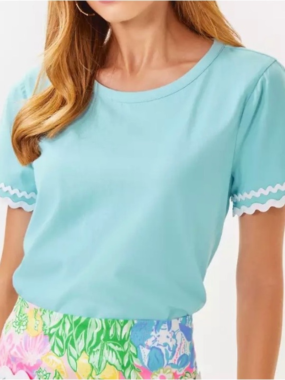 Lilly Pulitzer Clairmont Ric Rac Trimmed Knit Top Short Sleeve XS